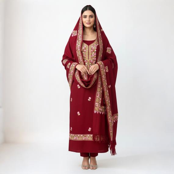 Kashmiri Ari + zari work wool full suit (gala, pala, boti)