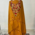 Pure Poly Wool Kashmiri Ari Work Full Suit With Stole (Gala+Boti) light weight