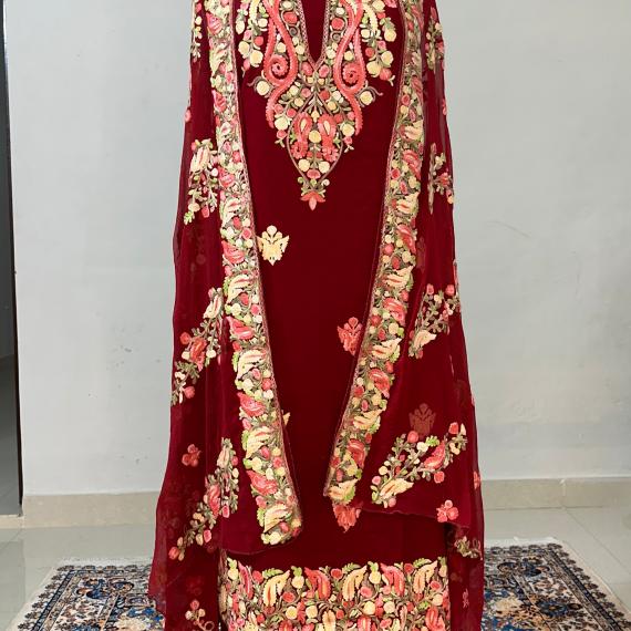 Reyon Cotton Kashmiri Suite with Stole and Heavy Ari Embroidery