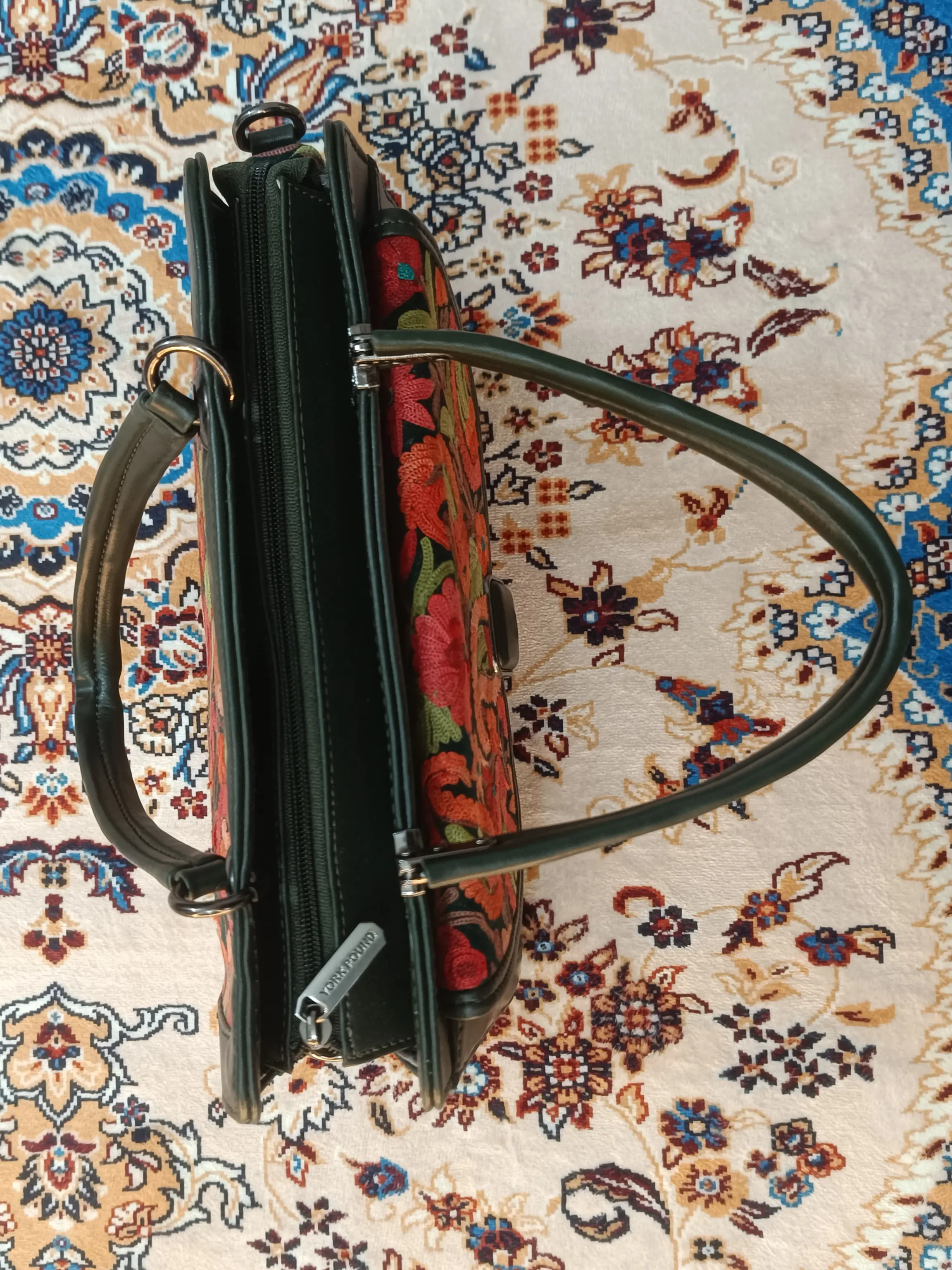 Artisanal Kashmiri Embroidered Multi-Compartment Handbag with Adjustable Sling