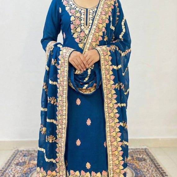 Reyon Cotton Kashmiri Suite with Stole and Heavy Ari Embroidery