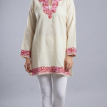 Pure summer cool short kurti top with ari embroidered sleeves, neck and border