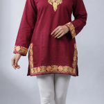 Pure summer cool short kurti top with ari embroidered sleeves, neck and border