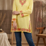 Pure summer cool short kurti top with ari embroidered sleeves, neck and border