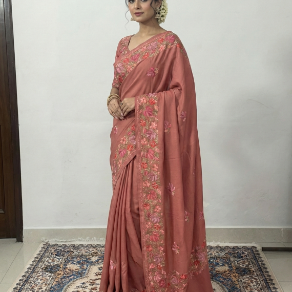 Pure silk saree with aari work heavy embroidery